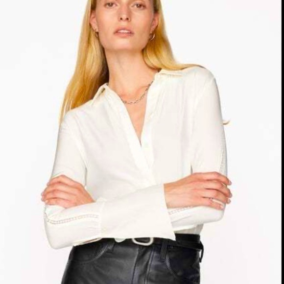 FRAME Slim Lace Inset Shirt Button down Blouse Small Off White